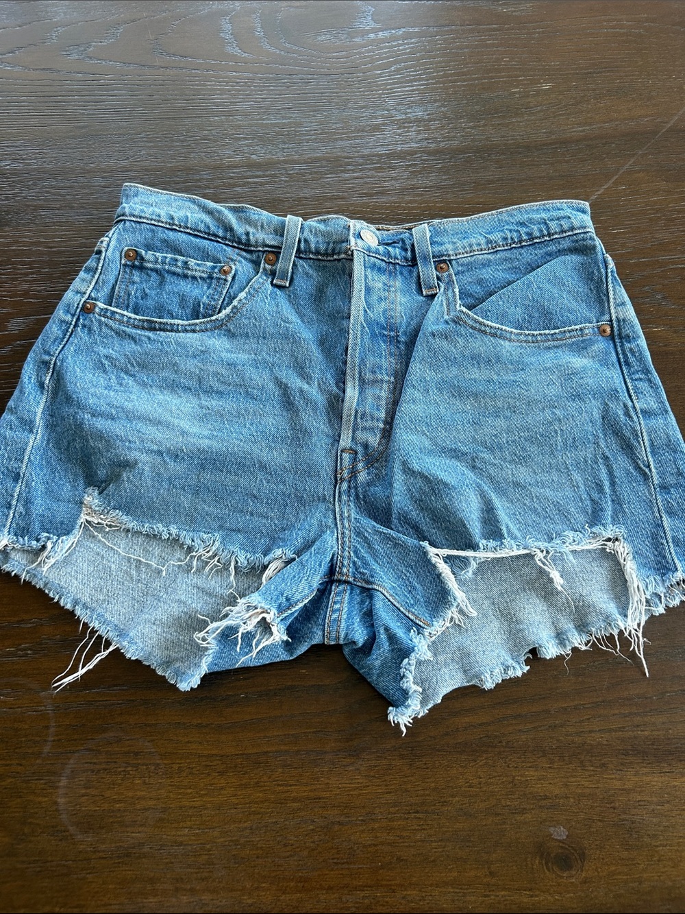 Levi's Distressed Light Blue Cutoff Denim Shorts